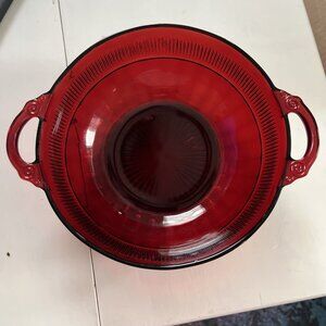 Vintage Anchor Hocking Royal Ruby Red Coronation Glass Serving Bowl 2 Handles